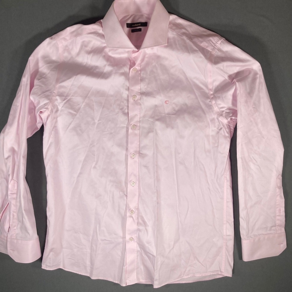 Cacharel Mens Dress Shirt 42 Slim Fit Pink Long‎ Sleeve Button Up